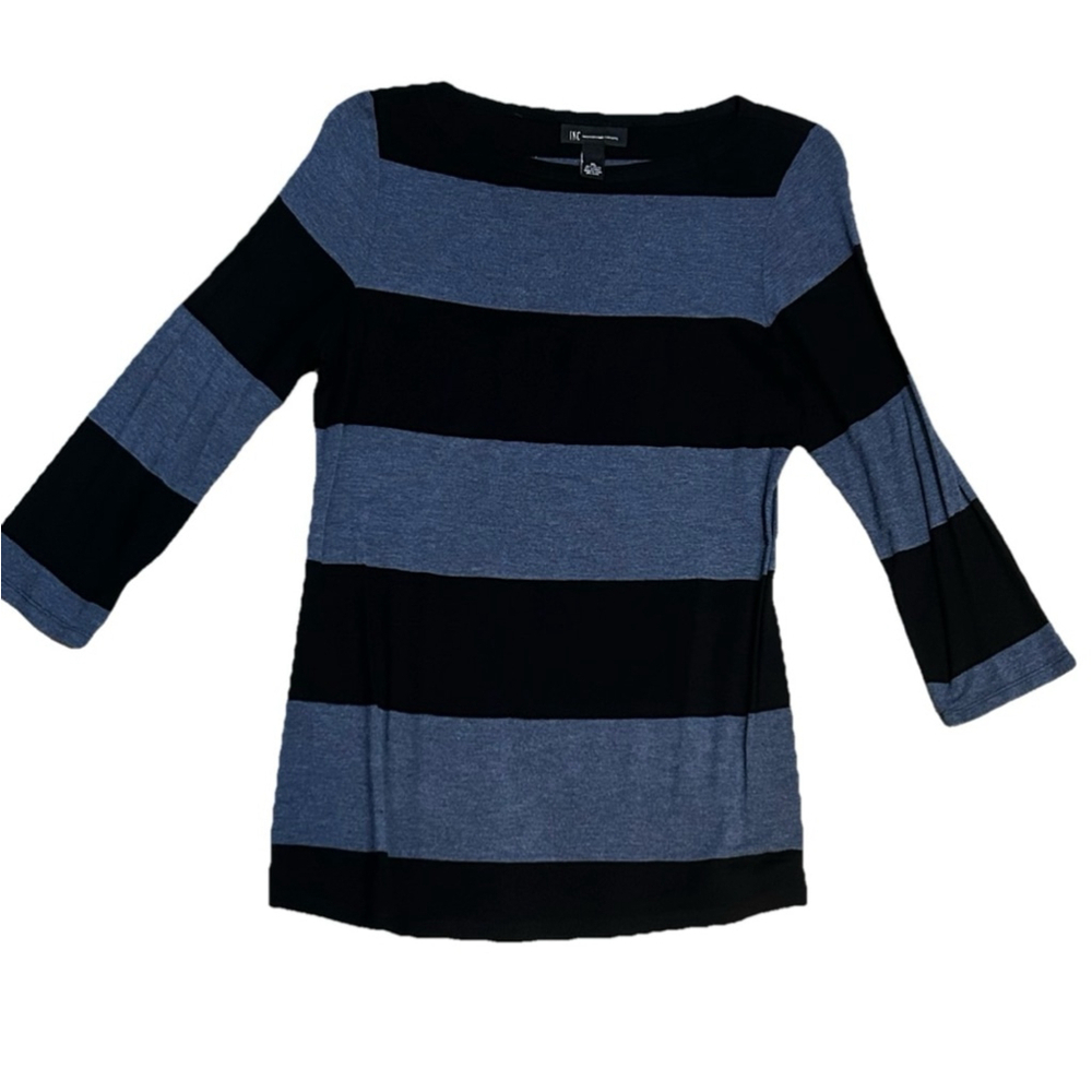 Women's INC International Concepts Top XL Blue Black Striped
